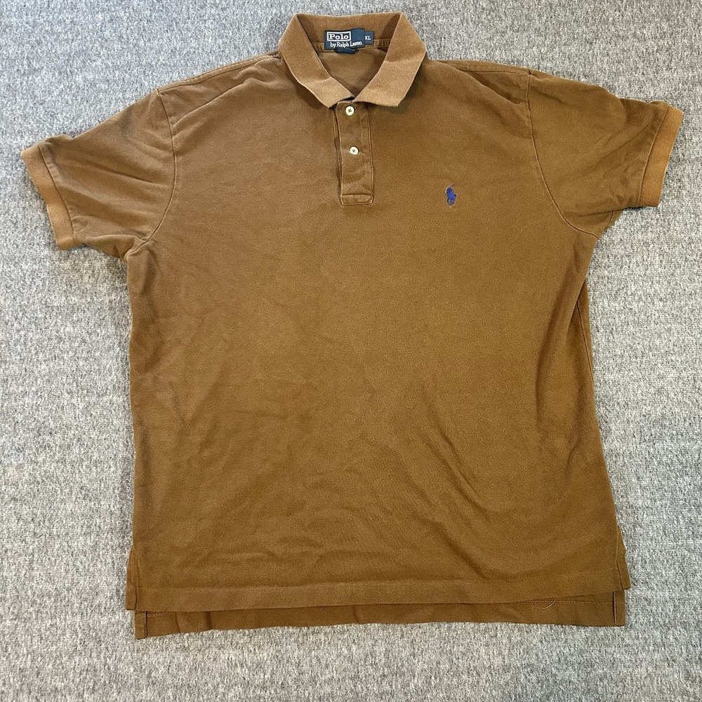 Polo Ralph Lauren‎ Shirt Mens XL Brown Blue Pony Short Sleeve Golf Preppy Rugby